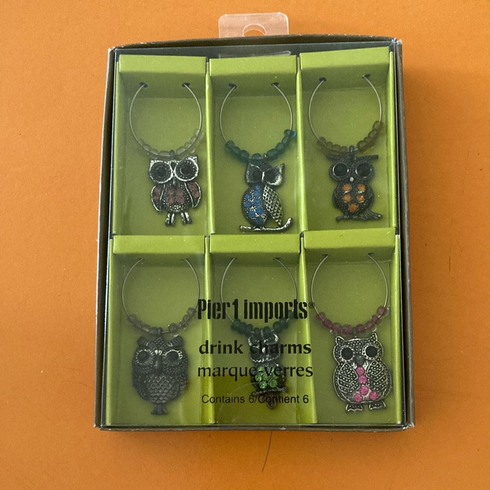 Pier 1 Owl Drink Charms Set - Silver, Green, Orange